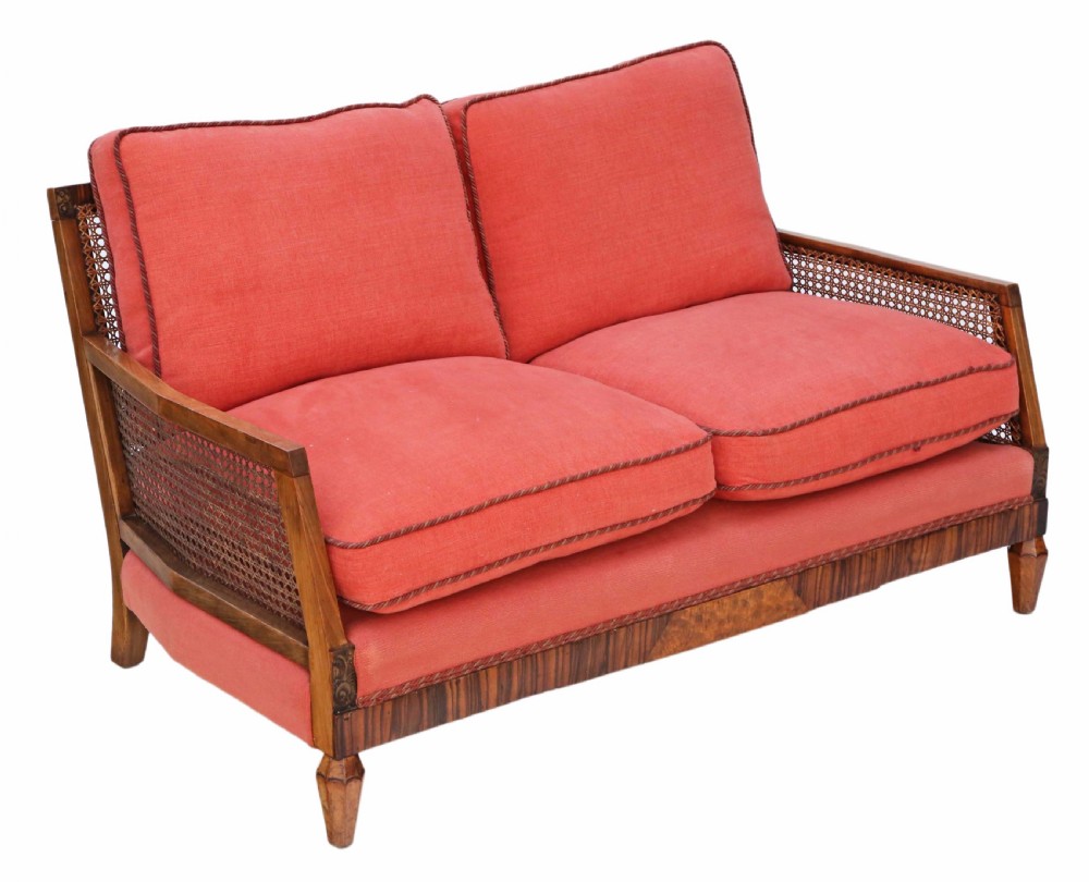 Art Deco burr walnut & Rosewood Bergere sofa View IX