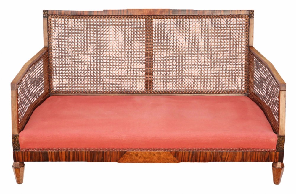 Art Deco burr walnut & Rosewood Bergere sofa View X