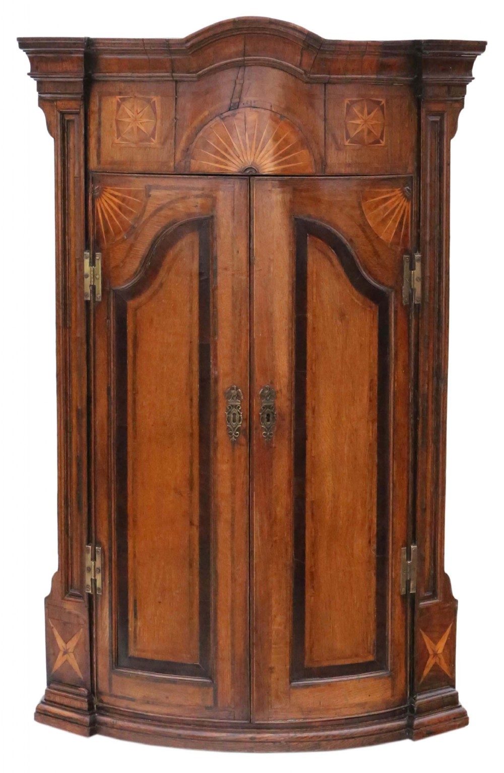 Georgian inlaid crossbanded oak corner cupboard