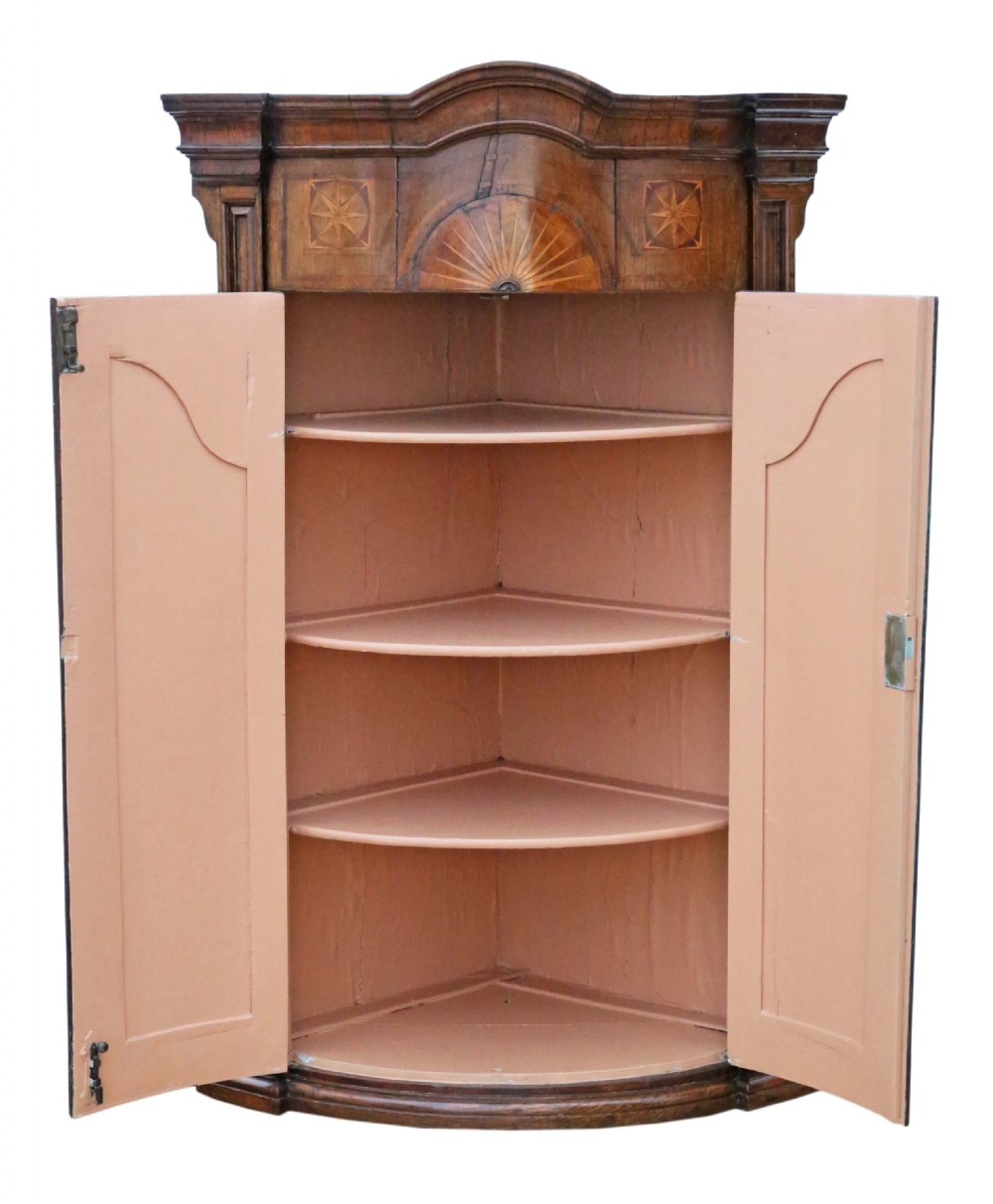 Georgian inlaid crossbanded oak corner cupboard View VII