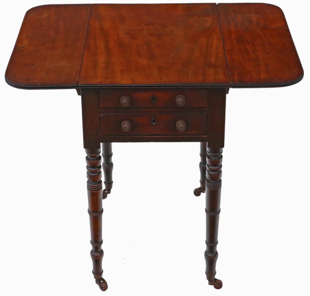 Antique 19th Century mahogany two drawer drop leaf work table C1840