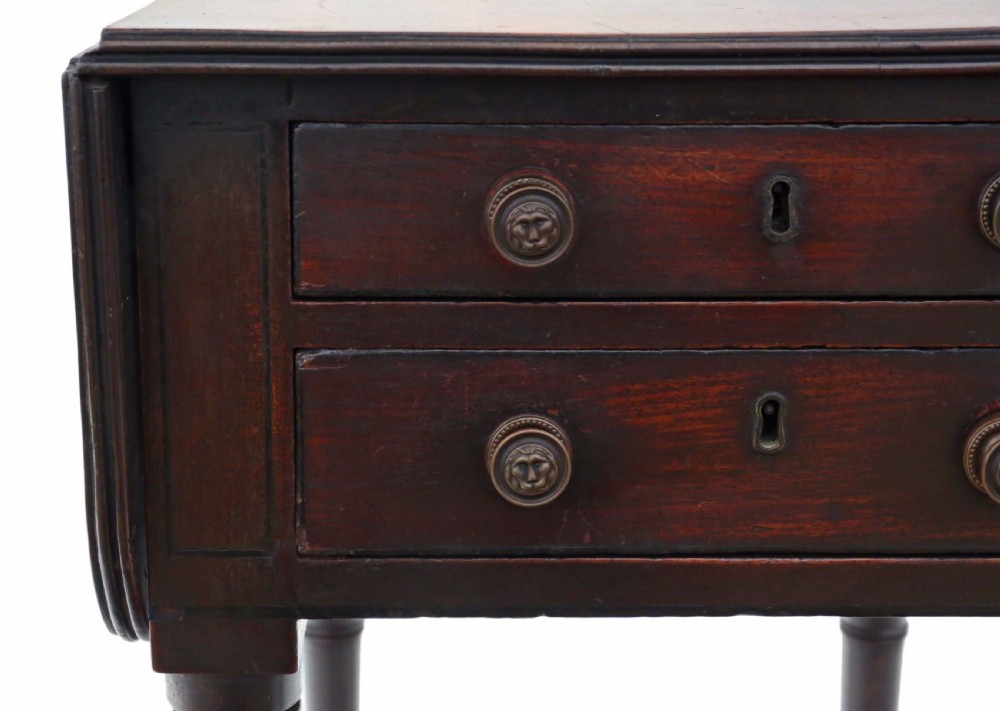 Antique 19th Century mahogany two drawer drop leaf work table C1840 View IV
