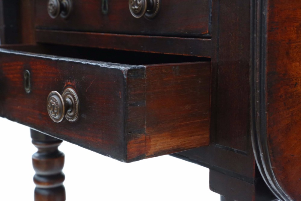 Antique 19th Century mahogany two drawer drop leaf work table C1840 View VII