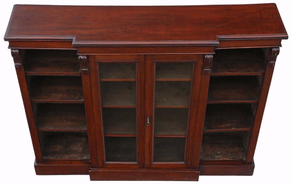 Victorian oak breakfront part glazed bookcase