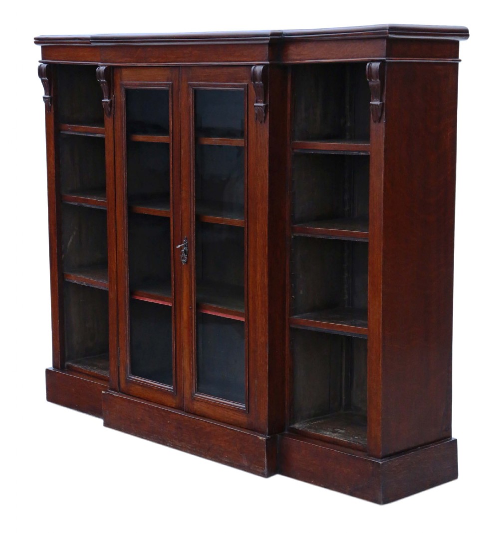 Victorian oak breakfront part glazed bookcase View V
