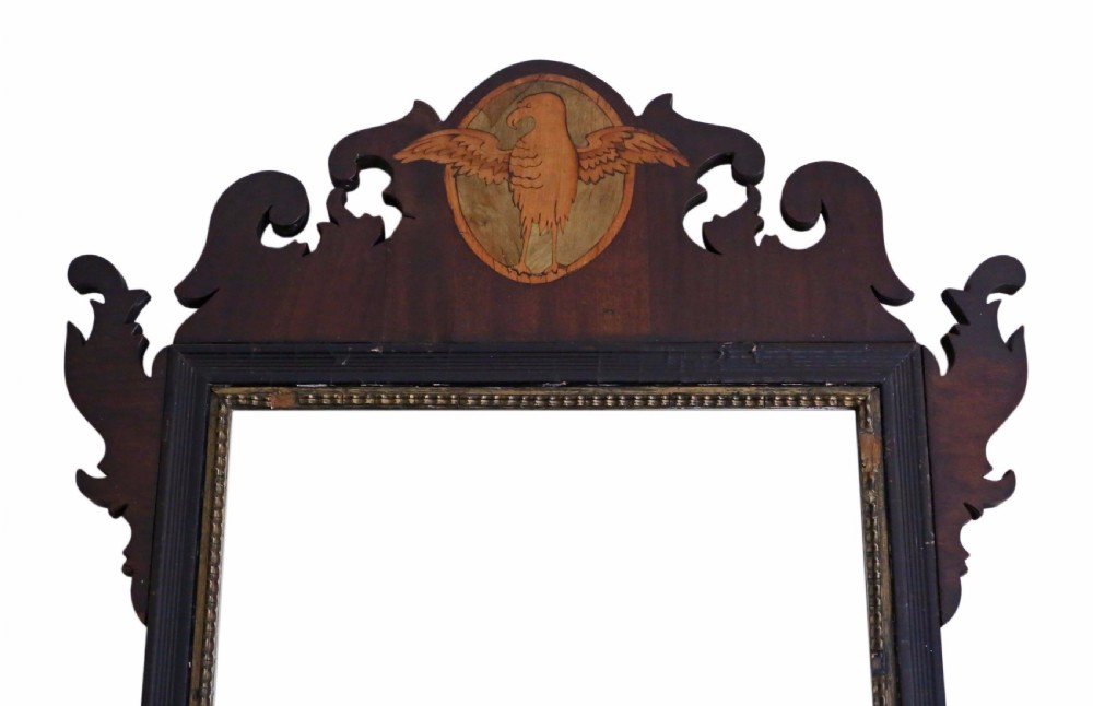 Matched pair of Georgian inlaid fret cut mahogany wall mirrors View II