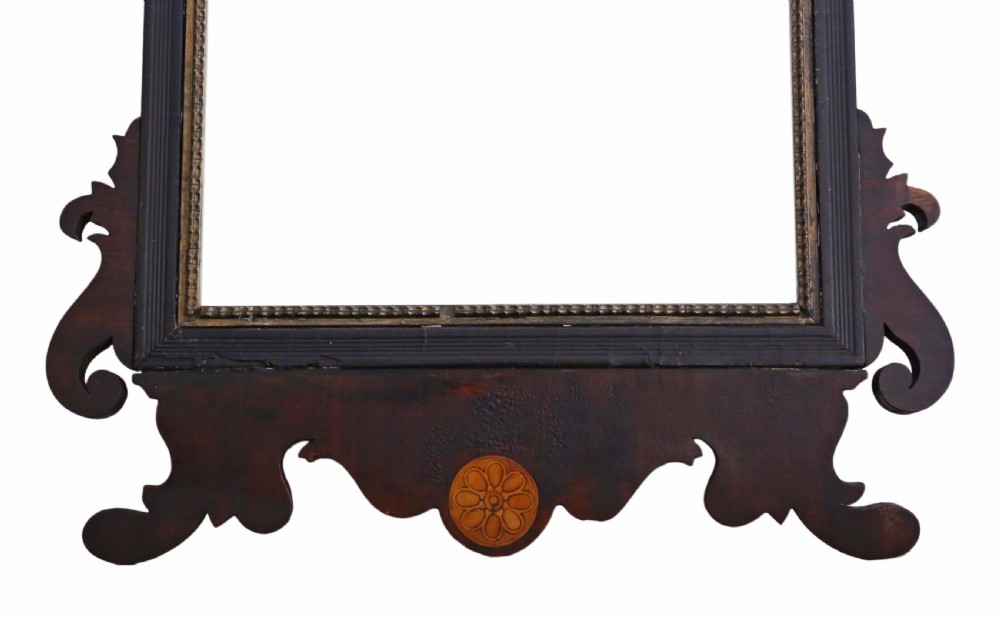 Matched pair of Georgian inlaid fret cut mahogany wall mirrors View III