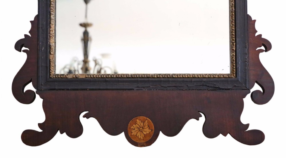 Matched pair of Georgian inlaid fret cut mahogany wall mirrors View V