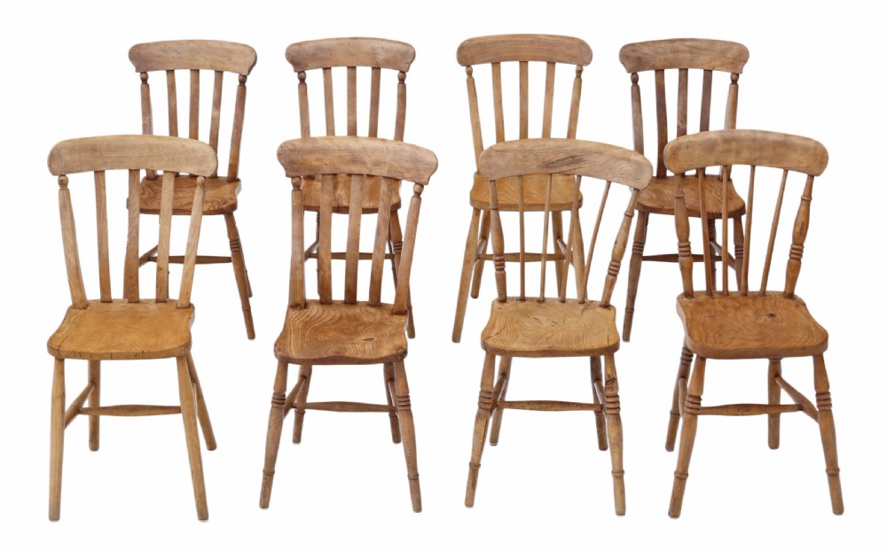 Matched set of 8 Victorian ash & elm kitchen chairs
