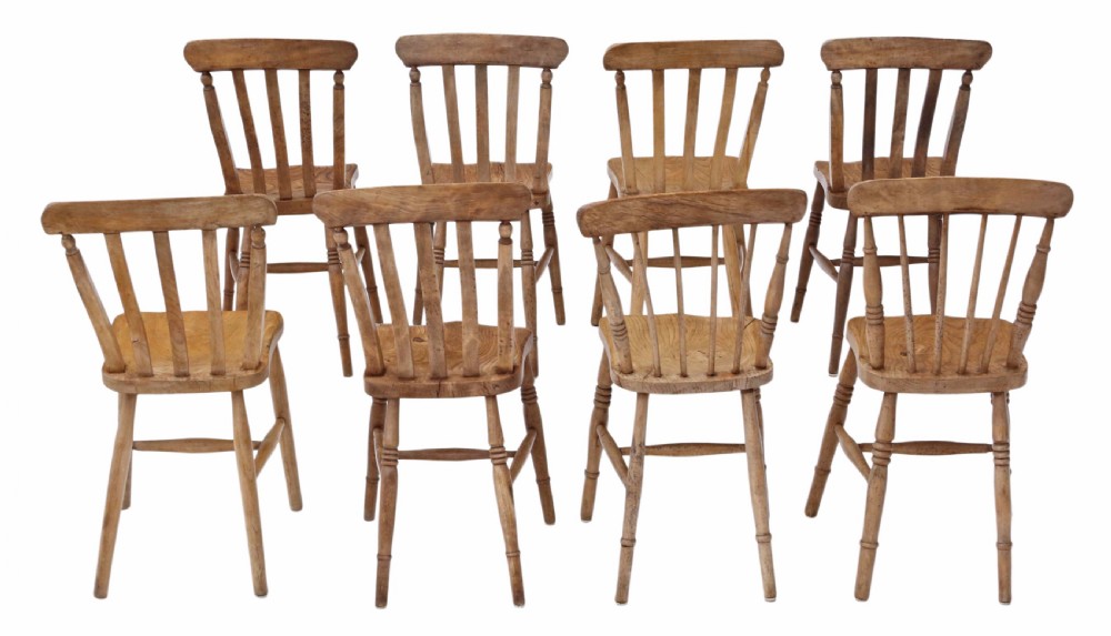 Matched set of 8 Victorian ash & elm kitchen chairs View II