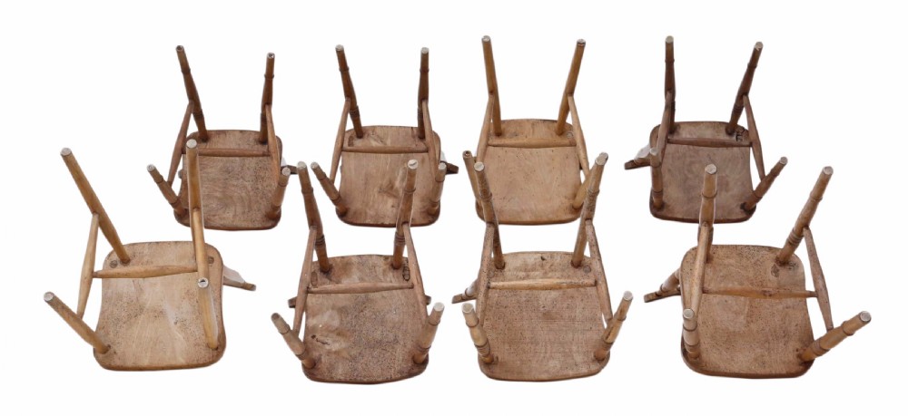 Matched set of 8 Victorian ash & elm kitchen chairs View III