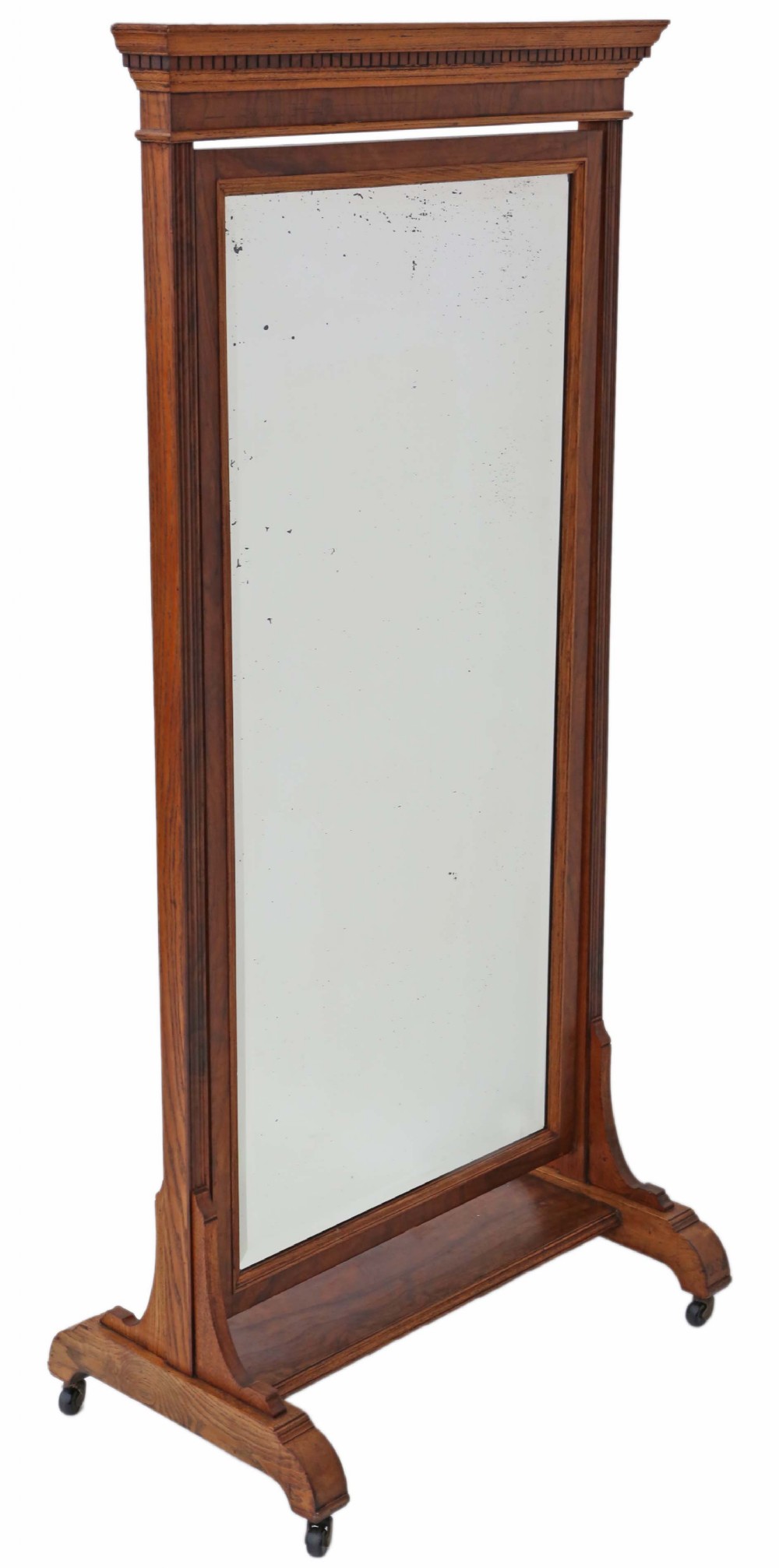 Victorian walnut and oak cheval mirror