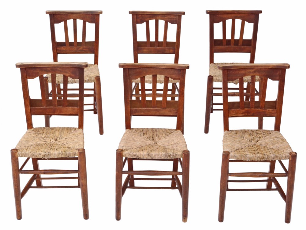 Set of 6 Victorian beech & ash chapel kitchen chairs