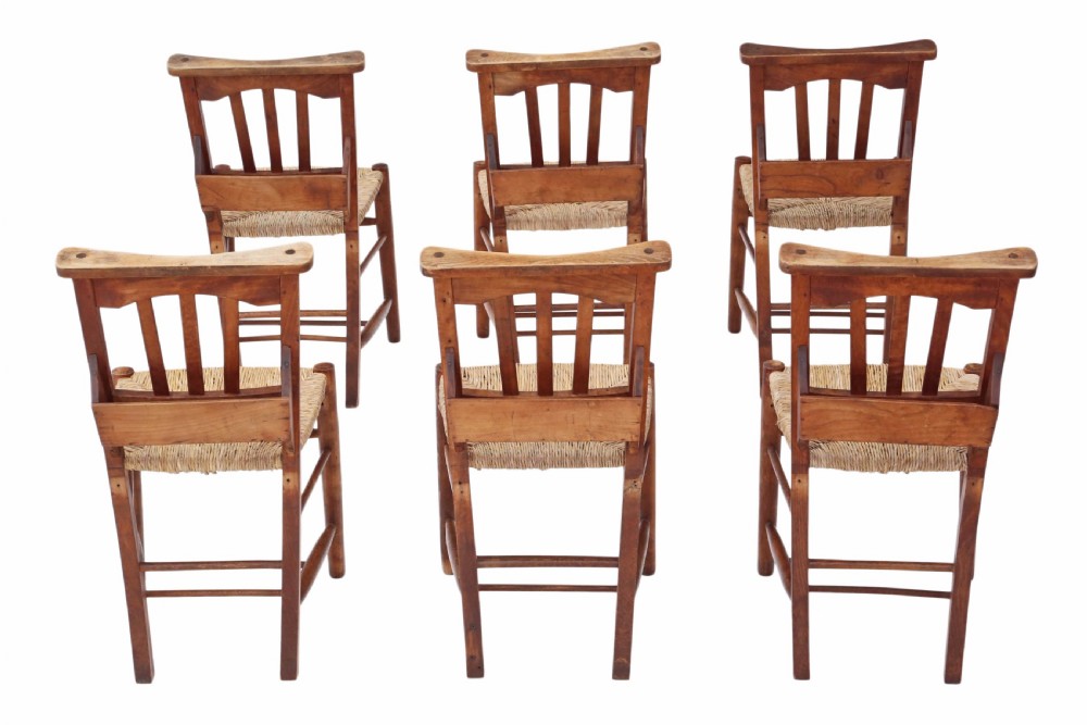 Set of 6 Victorian beech & ash chapel kitchen chairs View II