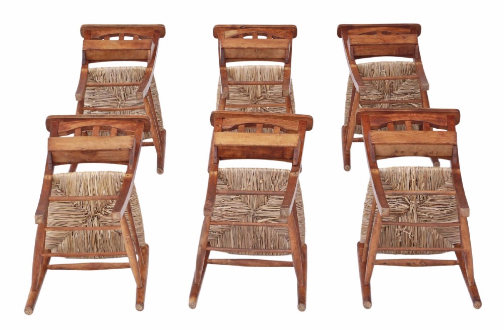 Set of 6 Victorian beech & ash chapel kitchen chairs View III