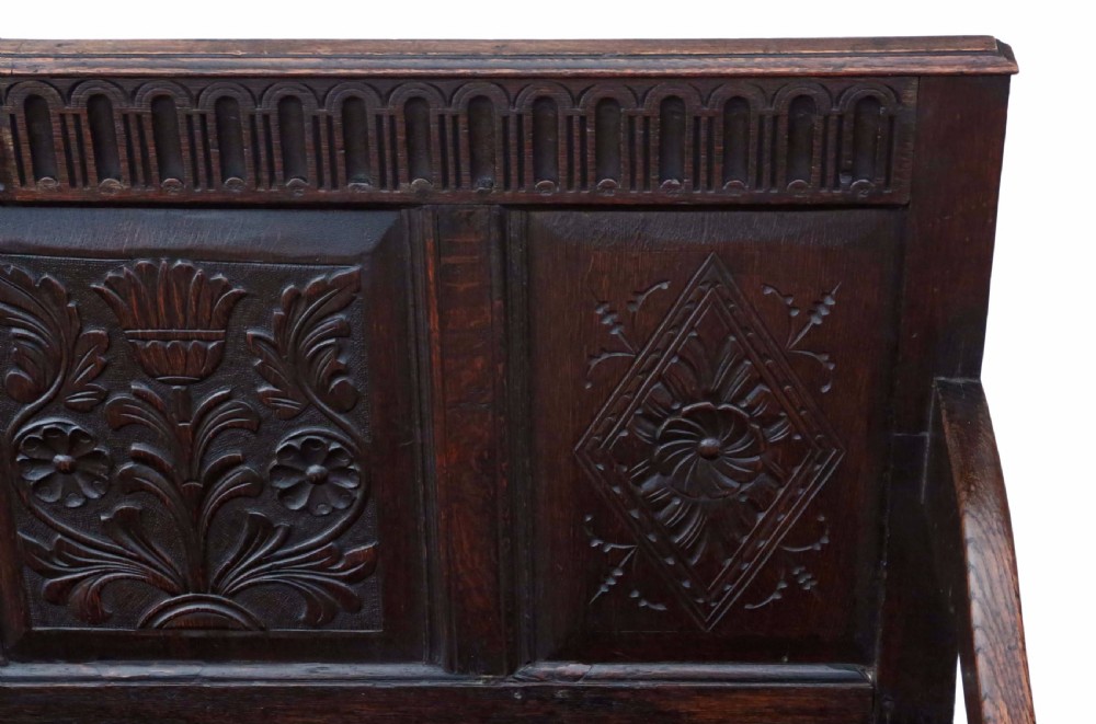 Georgian carved oak settle coffer bench seat View IV