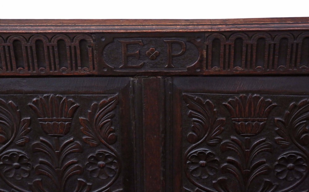 Georgian carved oak settle coffer bench seat View VI