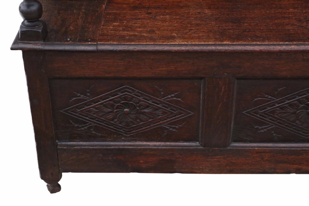 Georgian carved oak settle coffer bench seat View VIII