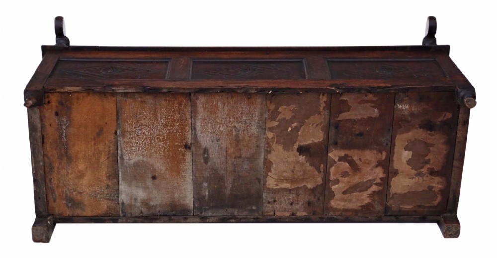 Georgian carved oak settle coffer bench seat View XIII
