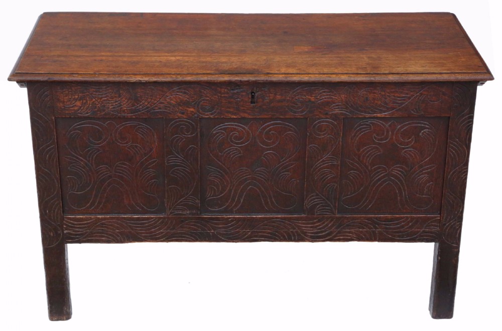 Georgian carved oak coffer or mule chest 