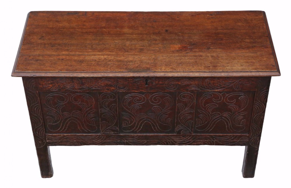 Georgian carved oak coffer or mule chest  View III