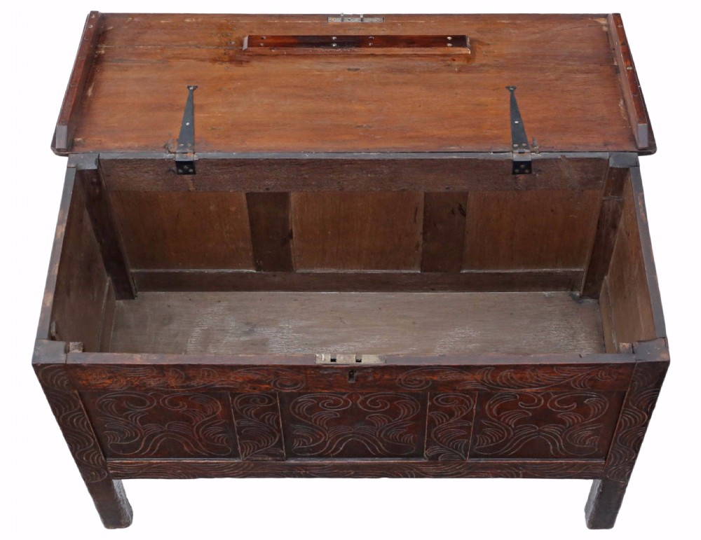Georgian carved oak coffer or mule chest  View IV