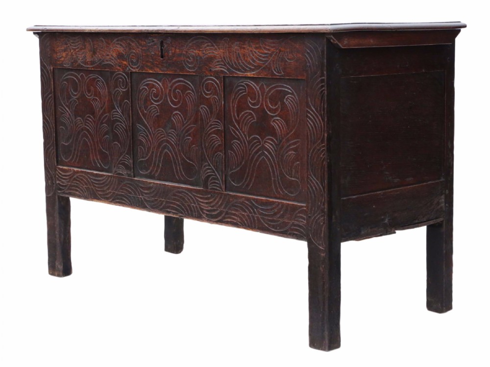 Georgian carved oak coffer or mule chest  View V