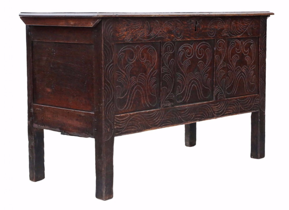 Georgian carved oak coffer or mule chest  View VI