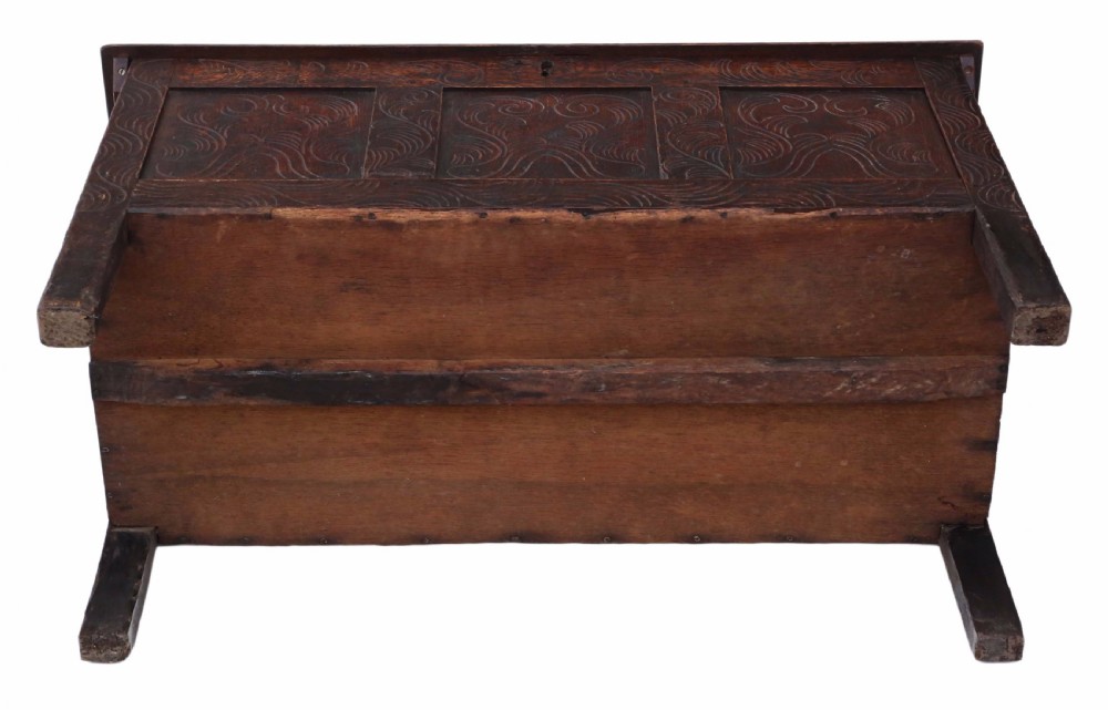 Georgian carved oak coffer or mule chest  View VIII