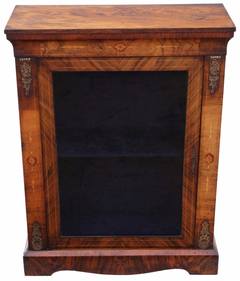 Inlaid burr walnut pier display cabinet