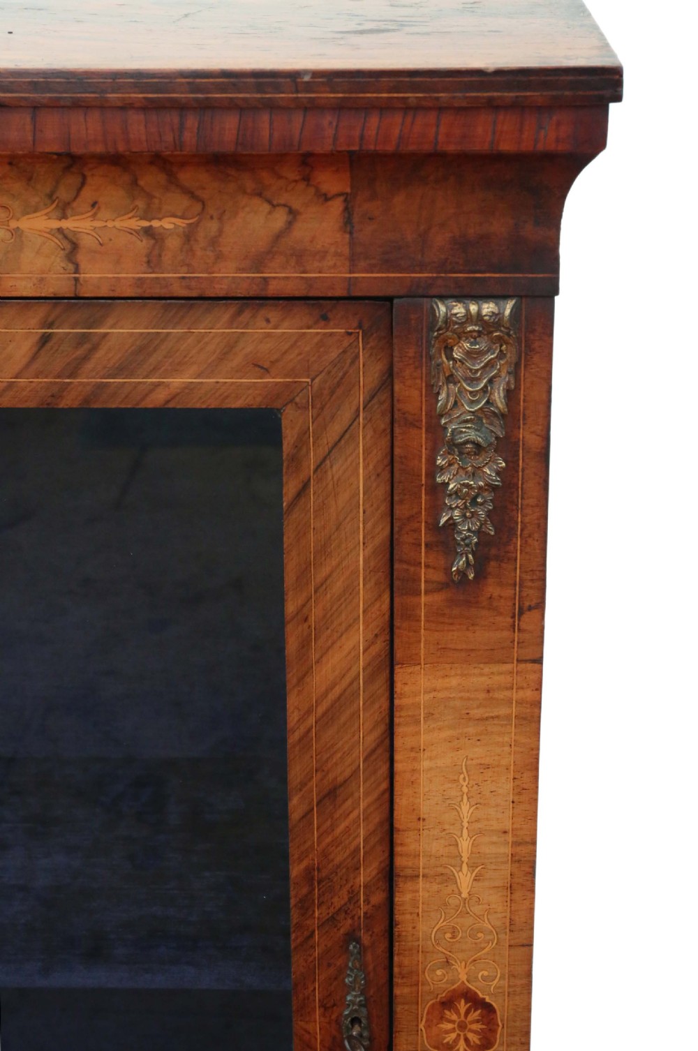 Inlaid burr walnut pier display cabinet View III