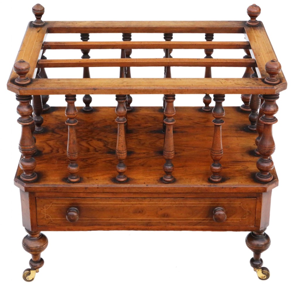 Victorian inlaid burr walnut Canterbury magazine stand