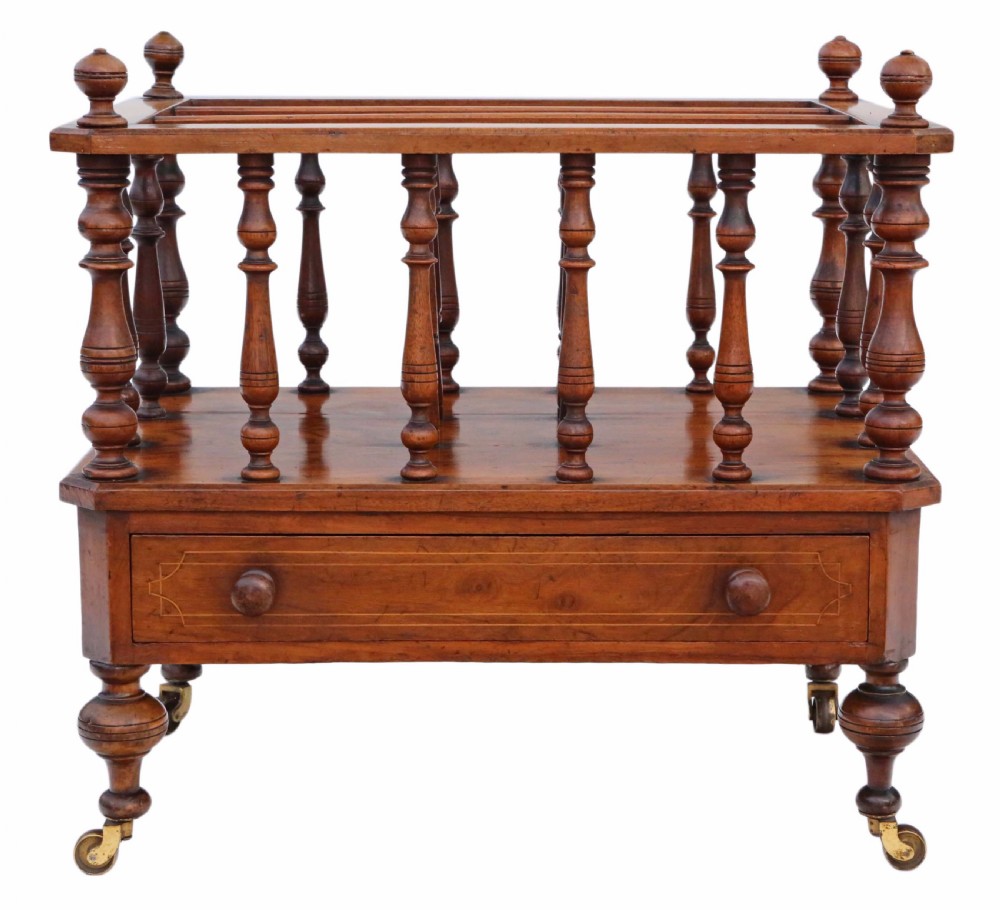 Victorian inlaid burr walnut Canterbury magazine stand View III