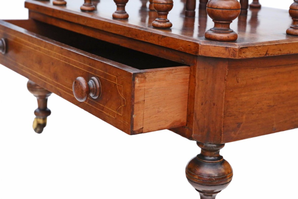 Victorian inlaid burr walnut Canterbury magazine stand View VII