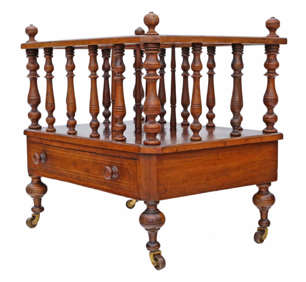 Victorian inlaid burr walnut Canterbury magazine stand View VIII