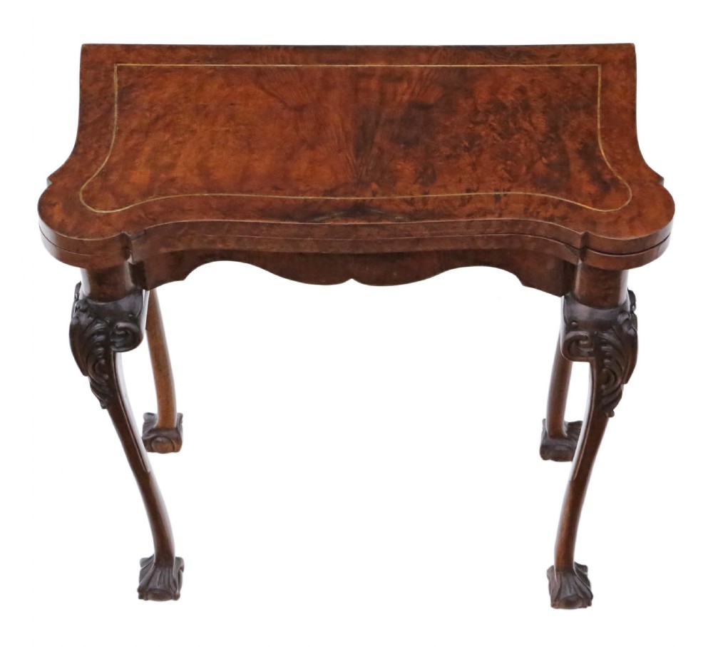 C1920 burr walnut folding card table View IV
