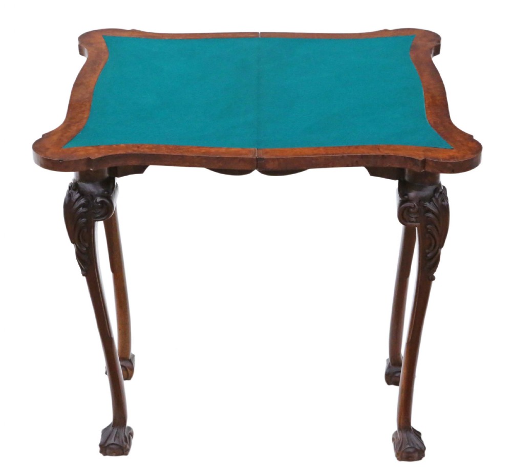 C1920 burr walnut folding card table View VIII