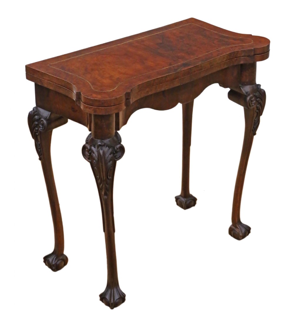 C1920 burr walnut folding card table View X