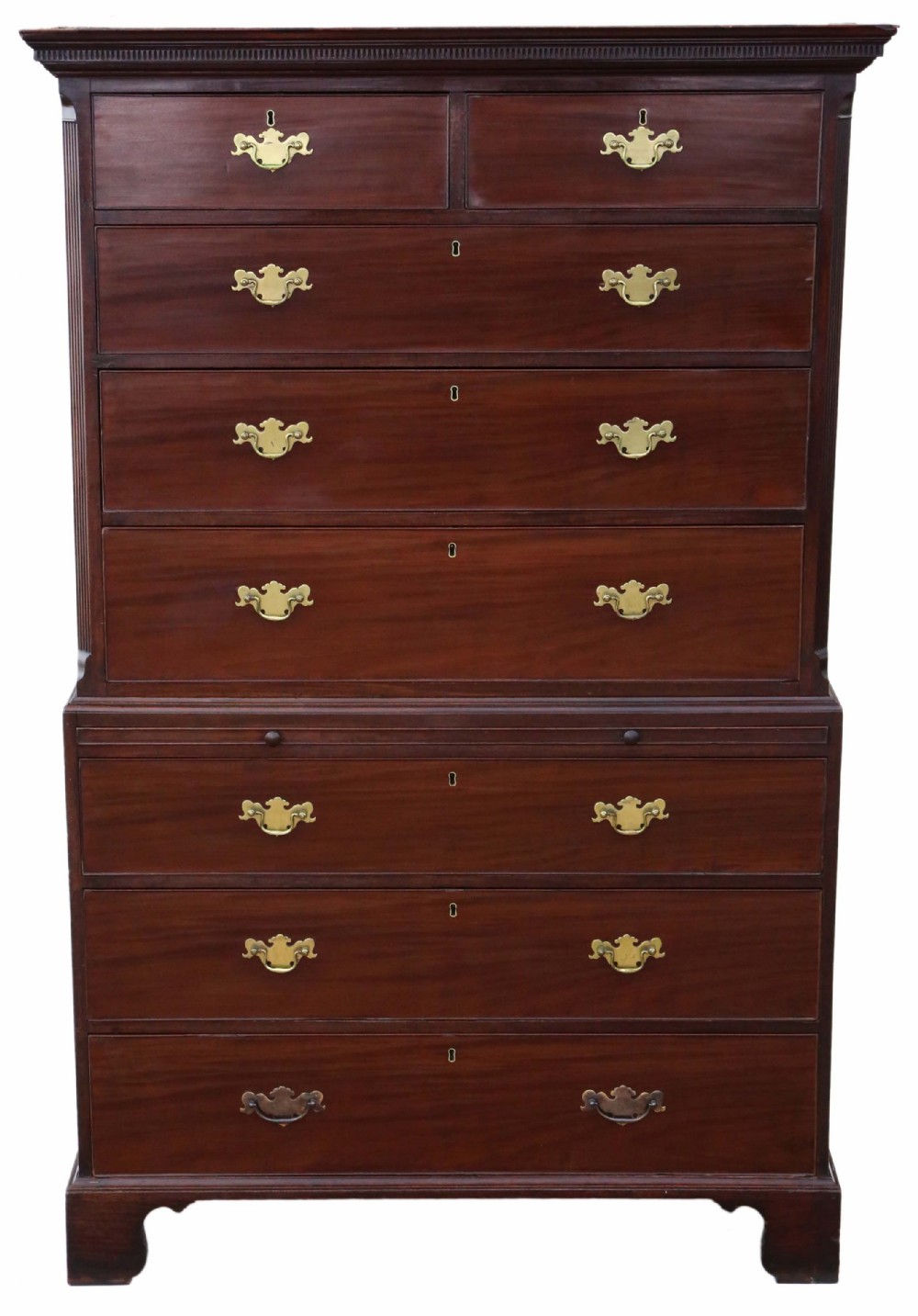 Georgian flame mahogany tallboy chest on chest of drawers