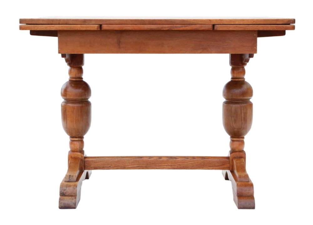 Mid oak drawer leaf extending refectory dining table View V
