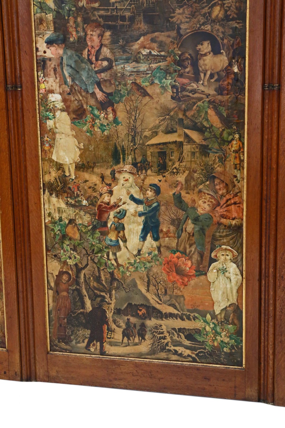 Victorian oak decoupage dressing screen View V