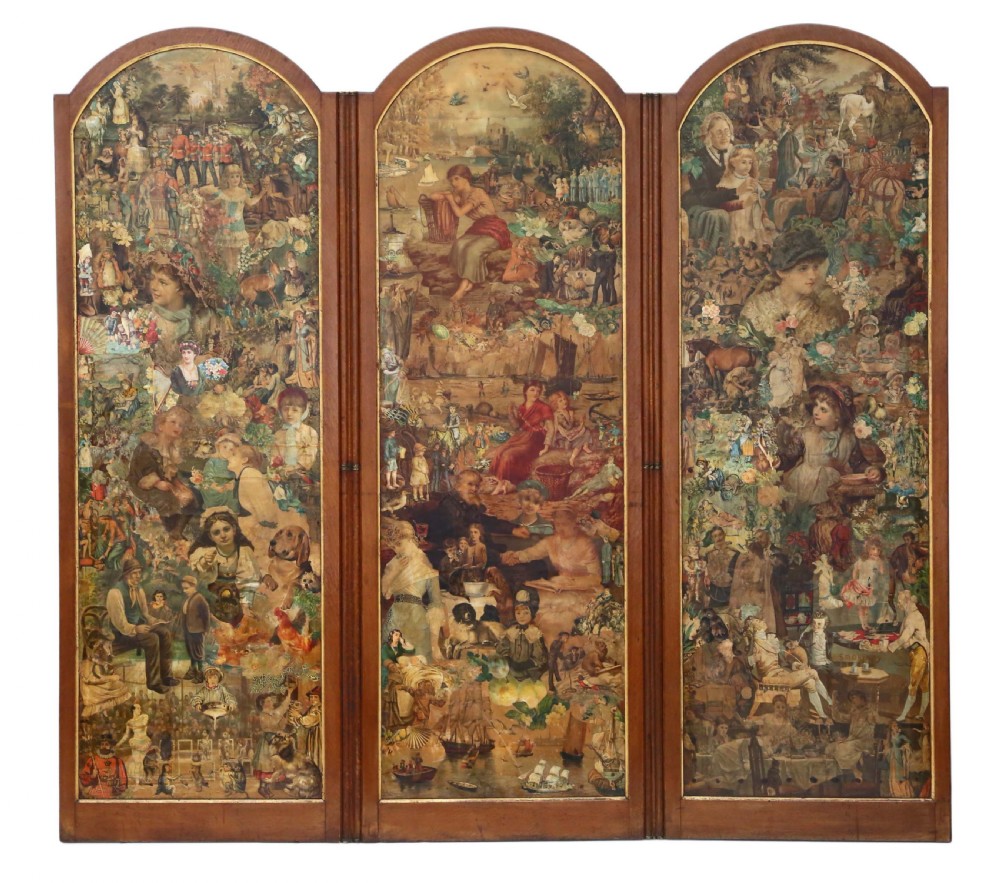 Victorian oak decoupage dressing screen View VIII