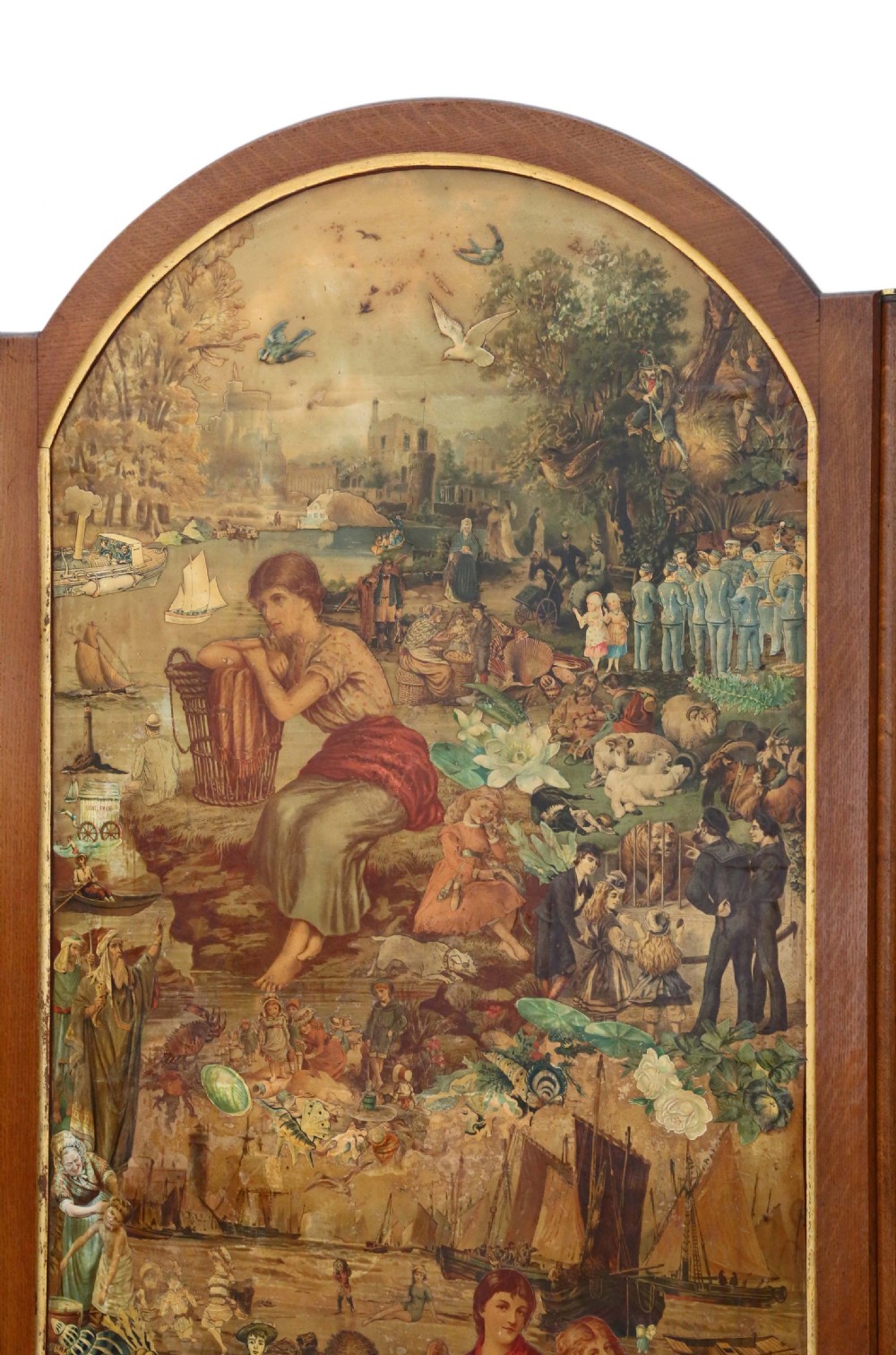Victorian oak decoupage dressing screen View XI