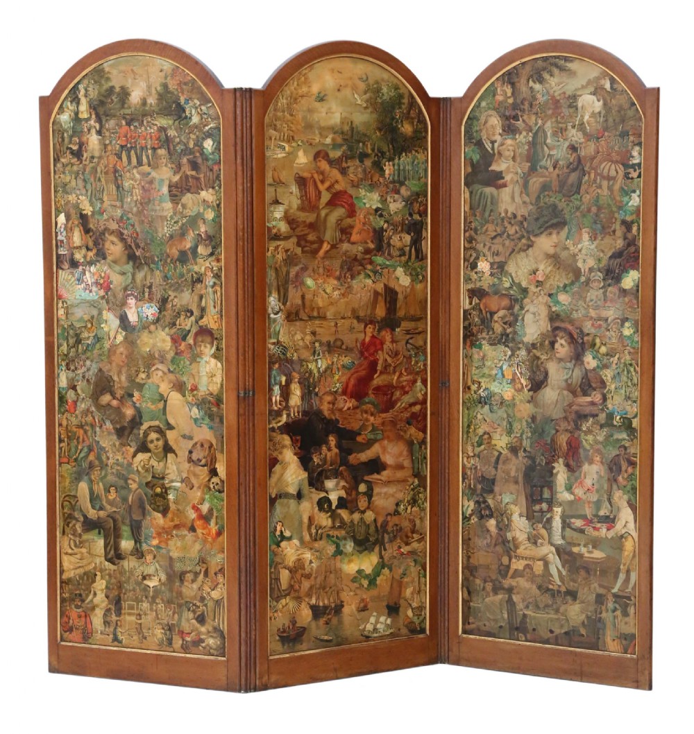 Victorian oak decoupage dressing screen View XVII