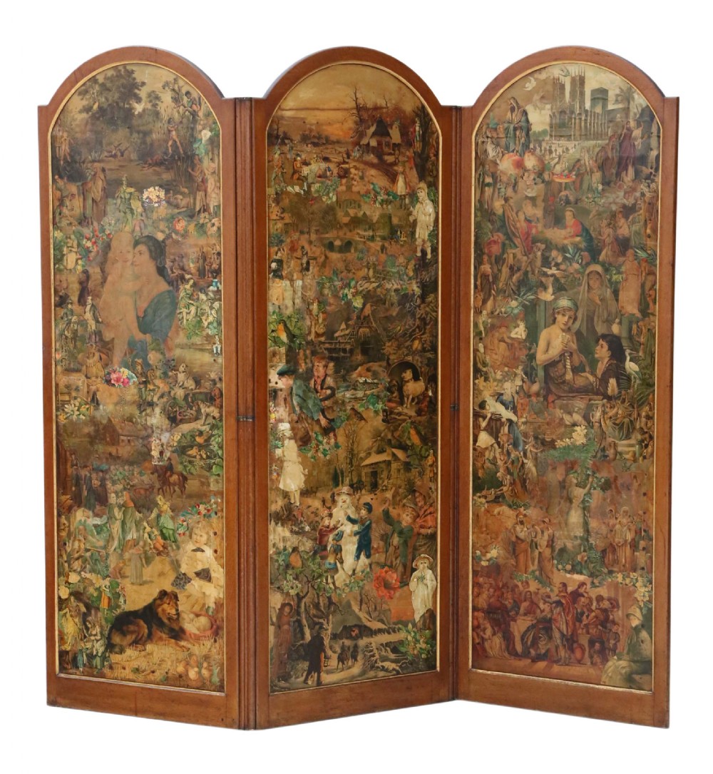 Victorian oak decoupage dressing screen View XVIII