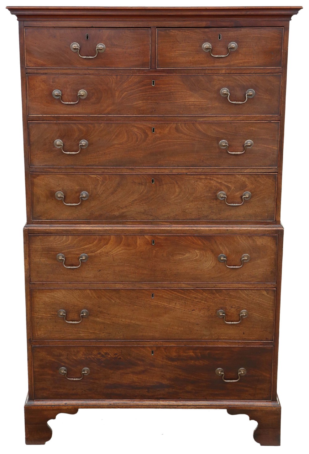 Georgian mahogany tallboy chest on chest of drawers large