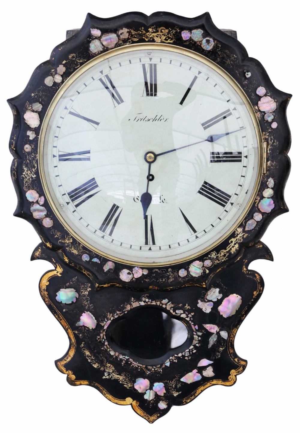 Victorian mother of pearl inlaid single fusee wall clock
