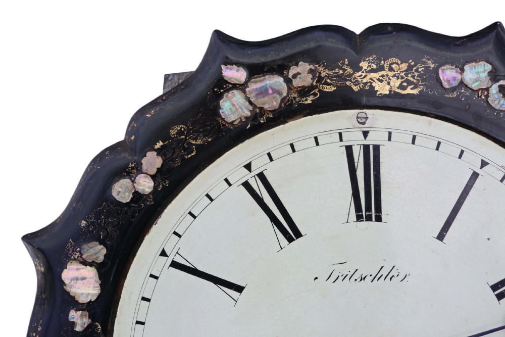 Victorian mother of pearl inlaid single fusee wall clock View III