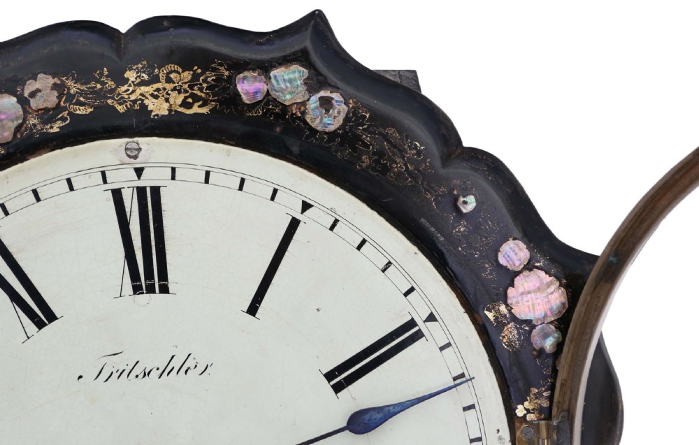 Victorian mother of pearl inlaid single fusee wall clock View IV