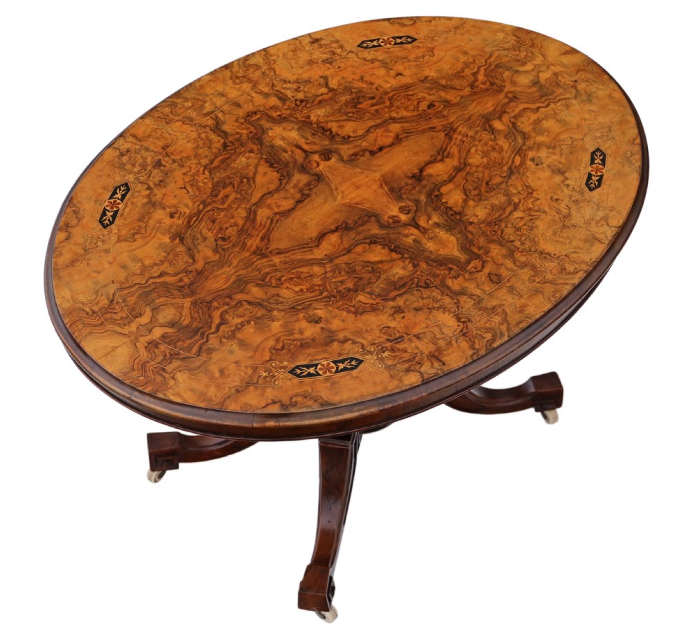 Victorian Aesthetic burr walnut oval loo breakfast table tilt top View V